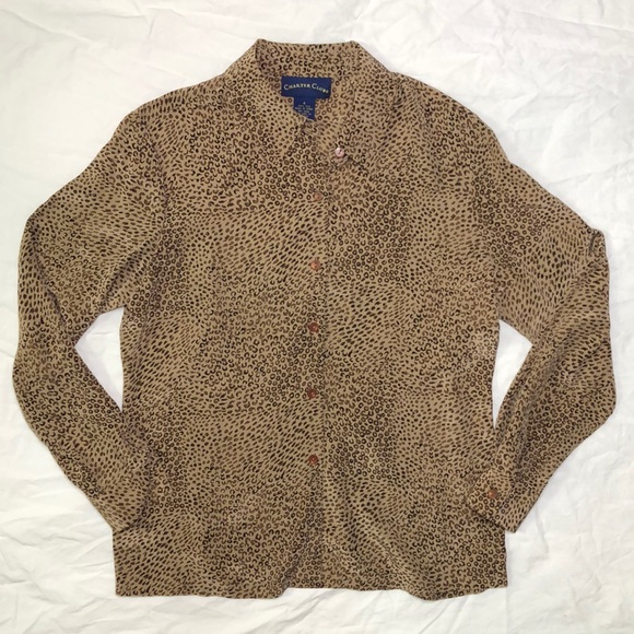 Charter Club Tops - 100% Silk Leopard Long sleeve Button Up Blouse